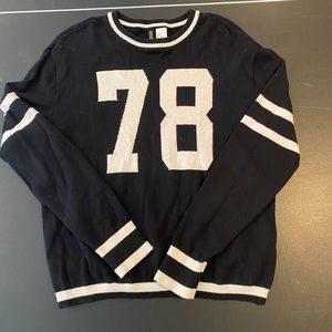 H&M sweater with number, cuff, neckline detail S